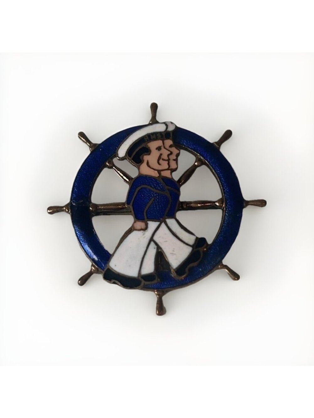 WW2 British Royal Navy Regimental HMS Sailors Sweetheart Brooch Pin Ship Wheel